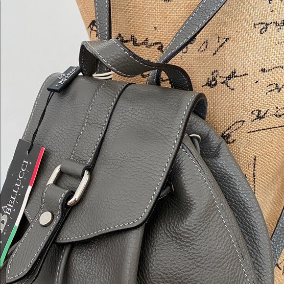 a bellucci leather backpack A. Bellucci Gray Soft Leather Backpack Italy Milan Purse